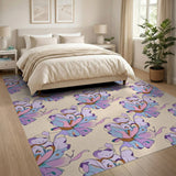 Purple Smiling Flowers Floral Pattern Area Rug