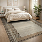 Beige Plaid Border Area Rug