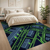 Neon Cyber City Isometric Area Rug