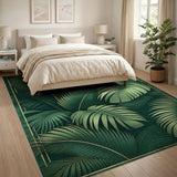 Emerald Green Palm Leaf Area Rug with Gold Frame