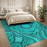 Blue and Teal Geometric Modern Teal Mandala Geometric Area Rug