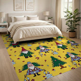 Whimsical Gnome Christmas Yellow Area Rug