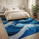 Teal Ocean Waves Abstract Abstract Area Area Rug