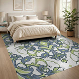 Teal Green Ornate Floral Damask Area Rug