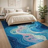 Fluid Blue Teal Wave Abstract Area Rug