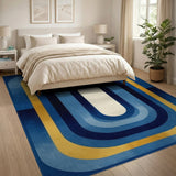 Blue and Teal Blue and Gold Geometric Area Rug