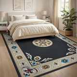 Multi-color and Patterns Ornate Black Persian Medallion Area Rug