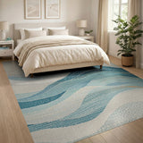 Abstract Teal Ocean Wave Area Rug