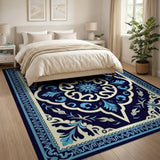 Traditional Persian Blue and Teal Navy Blue Traditional Persian Medallion Area Rug
