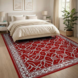 Red Red Persian Area Rug with Intricate White Patterns
