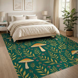 Whimsical Mushroom Forage Green Area Rug