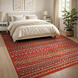 Vibrant Red Geometric Heritage Tribal Rug