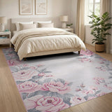 Vintage Pink Rose Floral Border Pink Rug
