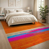 Vibrant Orange Abstract Brushstroke Area Rug