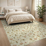 Beige and Neutral Beige Floral Vintage Area Rug