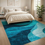 Blue and Teal Abstract Area Abstract Blue Teal Wave Area Rug