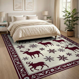 Winter Deer Silhouette Snowflake Cream Rug