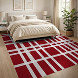 Rustic Farmhouse Bold Red White Plaid Area Rug