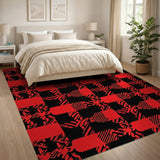 Bold Red Black Geometric Check Area Rug