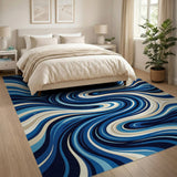 Swirling Abstract Area Swirling Blue Waves Abstract Area Rug