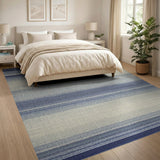 Gradient Navy Blue Striped Woven Area Rug