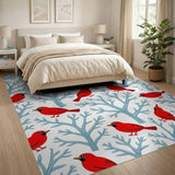 Playful Red Cardinal Birds on Blue Branches Rug