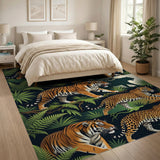 Prowling Tigers Leopards Jungle Fern Rug