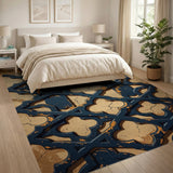 Distressed Navy Arabesque Lattice Area Rug