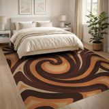 Abstract Area Swirling Brown Tan Abstract Area Rug