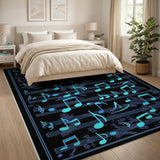 Neon Cyan Music Notes Area Rug