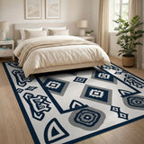 Navy Grey Geometric Heritage Tribal Area Rug