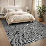 Intricate Black White Maze Geometric Rug