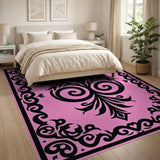 Ornate Pink Floral Scrollwork Area Rug