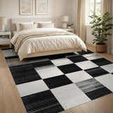 Black White Distressed Patchwork Area Rug