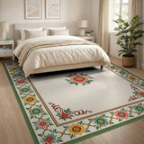 Vibrant Floral Border Persian Area Rug