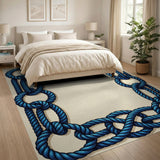 Nautical Blue Rope Border Area Rug