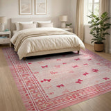 Floral Vintage Whimsical Pink Butterfly Area Rug