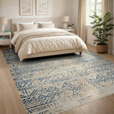 Navy Blue Geometric Distressed Tribal Area Rug