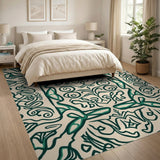 Cream Emerald Green Ornate Floral Rug