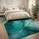 Teal Gold Vein Abstract Marble Area Rug