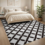 Black White Geometric Lattice Black and White Area Rug
