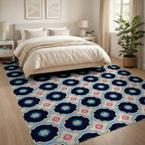 Navy Medallion Floral Geometric Area Rug