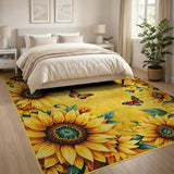 ODIKA Sunflower Vintage Yellow Washable Area Rug - Low Pile Non-Slip Carpet