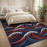Crashing Waves Area Rug in Navy Red
