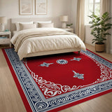 Red Persian Area Rug with Ornate Navy Border
