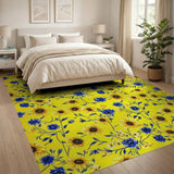 Vibrant Yellow Sunflower Rug with Blue Florals