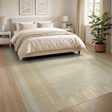 Beige Vertical Stripe Area Rug with Wavy Borders