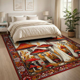 Vibrant Red Mushroom Forest Area Rug
