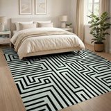 Mint Green Maze Labyrinth Geometric Area Rug