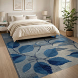 Blue Geometric Leaf Area Rug